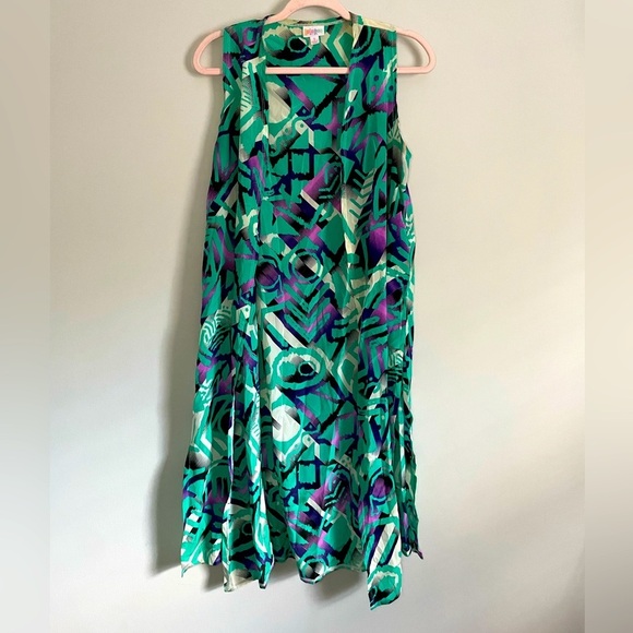 Bright Geometric Lularoe Joy Longline Vest - Picture 1 of 9